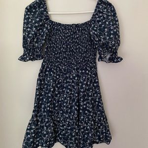 ARITZIA WILFRED Navy Blue Puff Sleeve Floral Dress